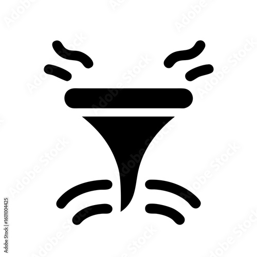 Vector art of a stylized black icon representing a tornado or powerful swirling windstorm with abstract lines indicating motion and force
