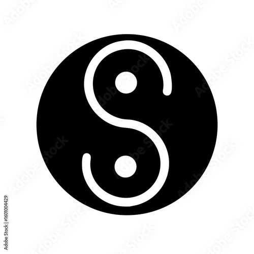 Vector art of a stark black and white yin and yang symbol is displayed against a clean white background representing balance and harmony