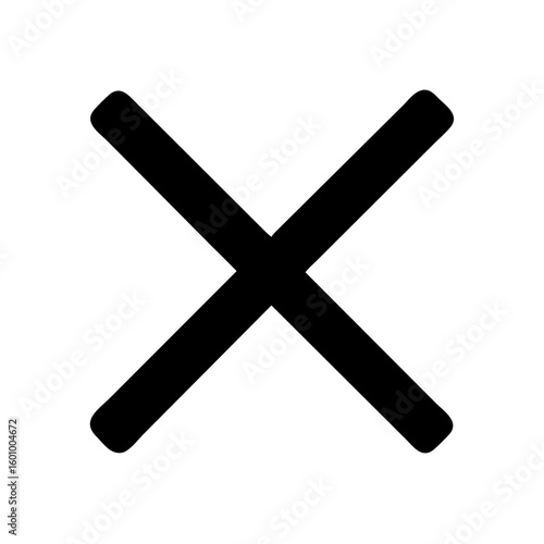 Vector art of a bold black cross symbol is displayed prominently against a clean white background representing a negative choice or cancellation