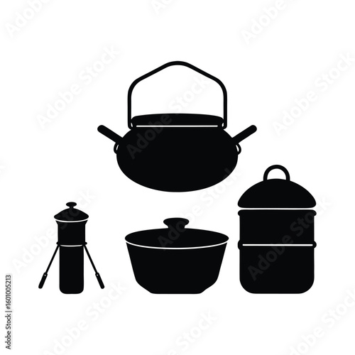 Set of Camping Cookware Set Silhouettes – Vector Clipart for Outdoor & Camping Projects