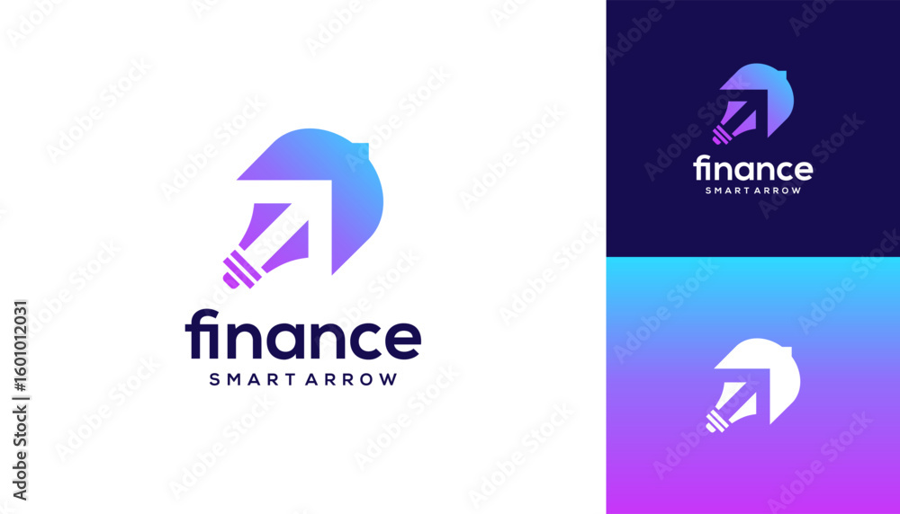 Silhouette of growth arrow in light bulb logo design ideas. Abstract vector smart finance icon template. Silhouette of growth arrow in light bulb logo design ideas. Abstract vector smart finance icon template.