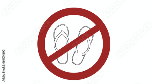 Forbidden flip flops sign. Vector isolated flat editable illustration of a forbidden sign with flip flops.