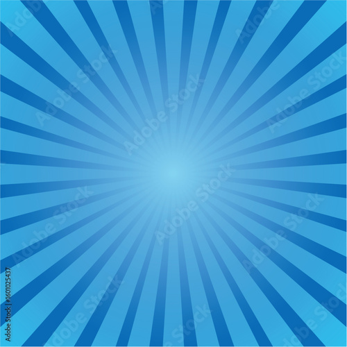 Blue Burst Background. Abstract Sun Rays Shine on Blank Blue Texture

