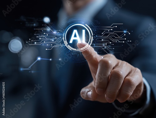 Wallpaper Mural AI agent and generative artificial intelligence. Robotic processes automation and data analysis. Businessman touching head and AI icon on application network system. Torontodigital.ca