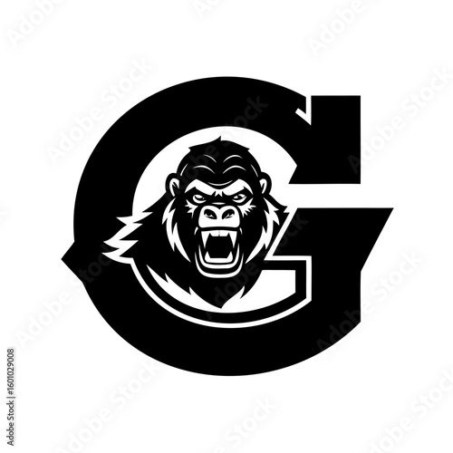 Gorilla head logo integrated with bold letter G primate animal