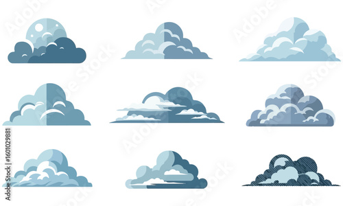 Collection of Cartoon Cloud Vector Illustrations for Weather and Sky Graphics