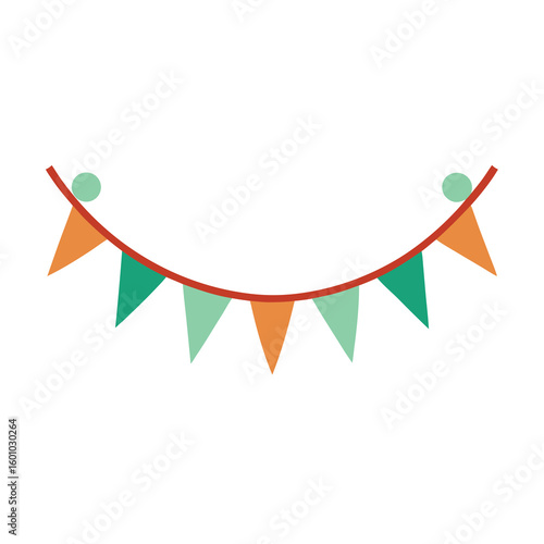 Festive bunting banner with triangle flags in green and orange colors