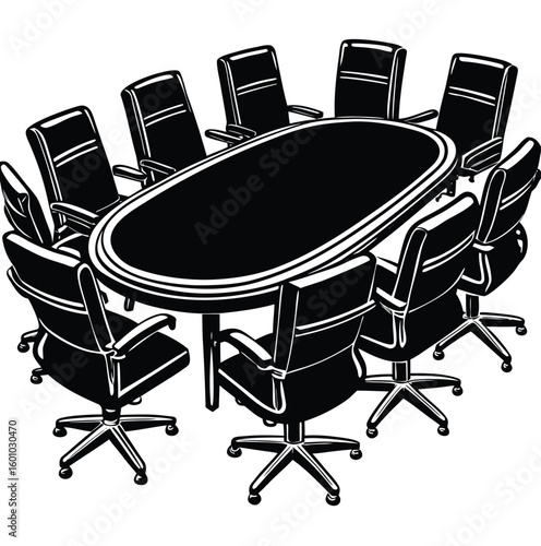 Conference room interior with round table and chairs for business meeting