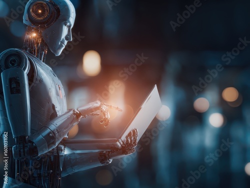 Wallpaper Mural AI agent supporting business processes with automation technology. Generative artificial intelligence analyzing data and predicting future. Businessman using laptop computer. Torontodigital.ca