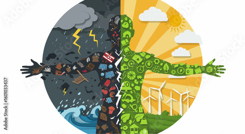 From Storm to Change: Human in Transition Vector Illustration