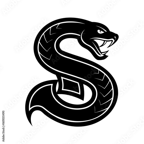 Snake coiled in the shape the letter S with fangs exposed alphabet serpent