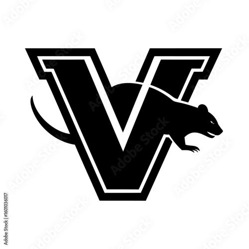 Vole silhouette integrated into a bold letter V logo design animal