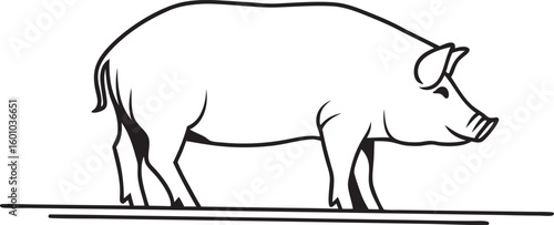 black and white pig outline clip art preview