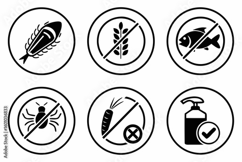 Vector art of a set of black and white icons shows shopping delivery and washing