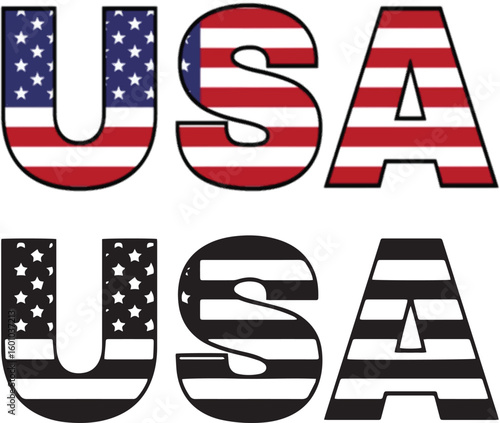 American flag styled alphabet letters with a patriotic USA theme design