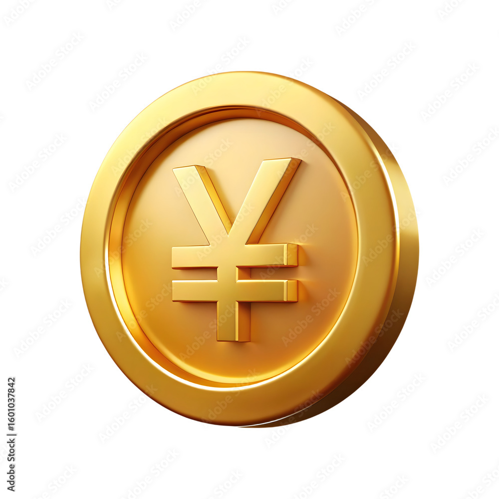 Obraz premium Golden yen coin symbol isolated on transparent background