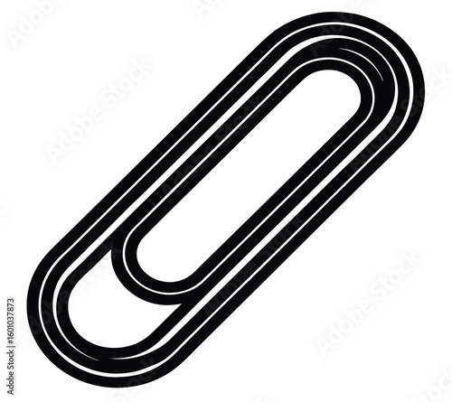 A gleaming silver metal paperclip stands isolated on a white background, an essential office and business tool symbolizing attachment and organization