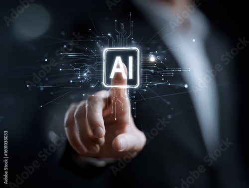 Wallpaper Mural AI business and generative artificial intelligence. Data analysis and robotic processes automation. Businessman touching AI icon on application network system. Torontodigital.ca