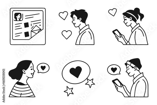 Vector art of people are interacting with social media on devices expressing likes
