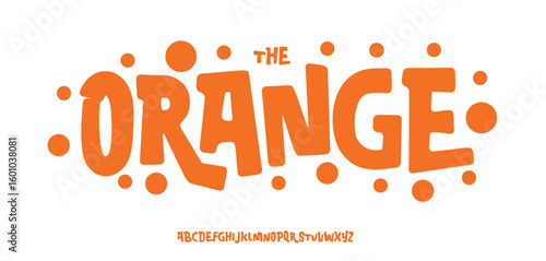 Bold playful cartoon font with juicy orange shapes and funky squared rounded style. Perfect for kids branding, fruit packaging, cheerful titles, and summer visuals. Vector typeset