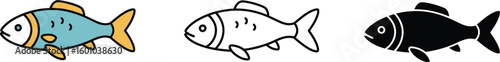 Three Different Fish Line Art Illustrations