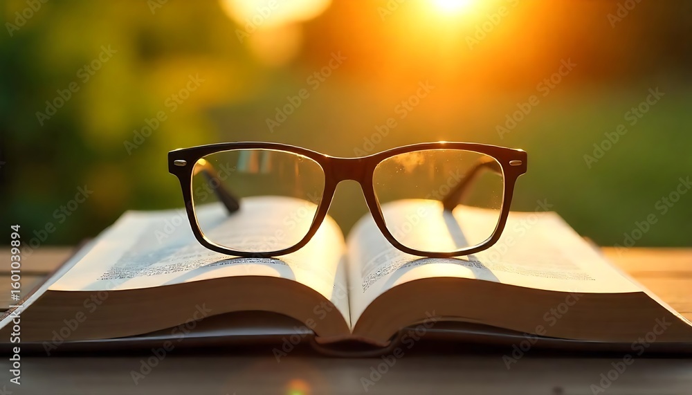Eyeglasses Resting on Open Book in Natural Outdoor Light Eyeglasses Resting on Open Book in Natural Outdoor Light