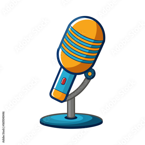 Here's a retro 3D musical microphone icon on a white background, perfect for broadcast and recording studio sound illustrations