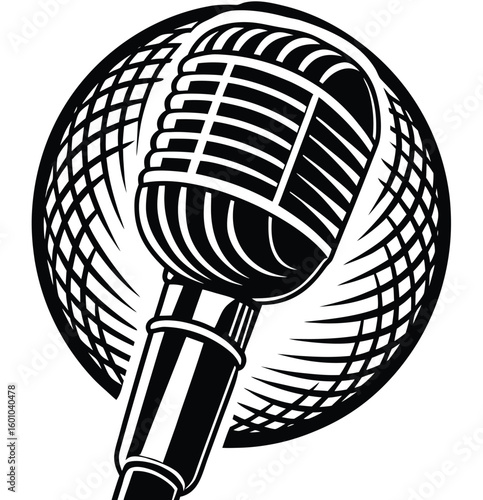 Retro metal microphone vector icon illustration for music, radio, and studio sound recording