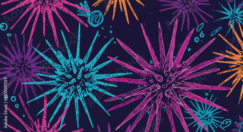 Vibrant Spiky Forms Seamless Pattern Abstract Background