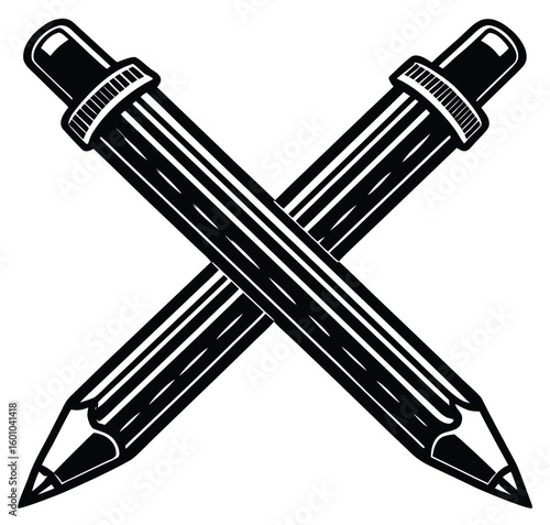 Silver ballpoint pen and pencil vector illustration for office writing and school education