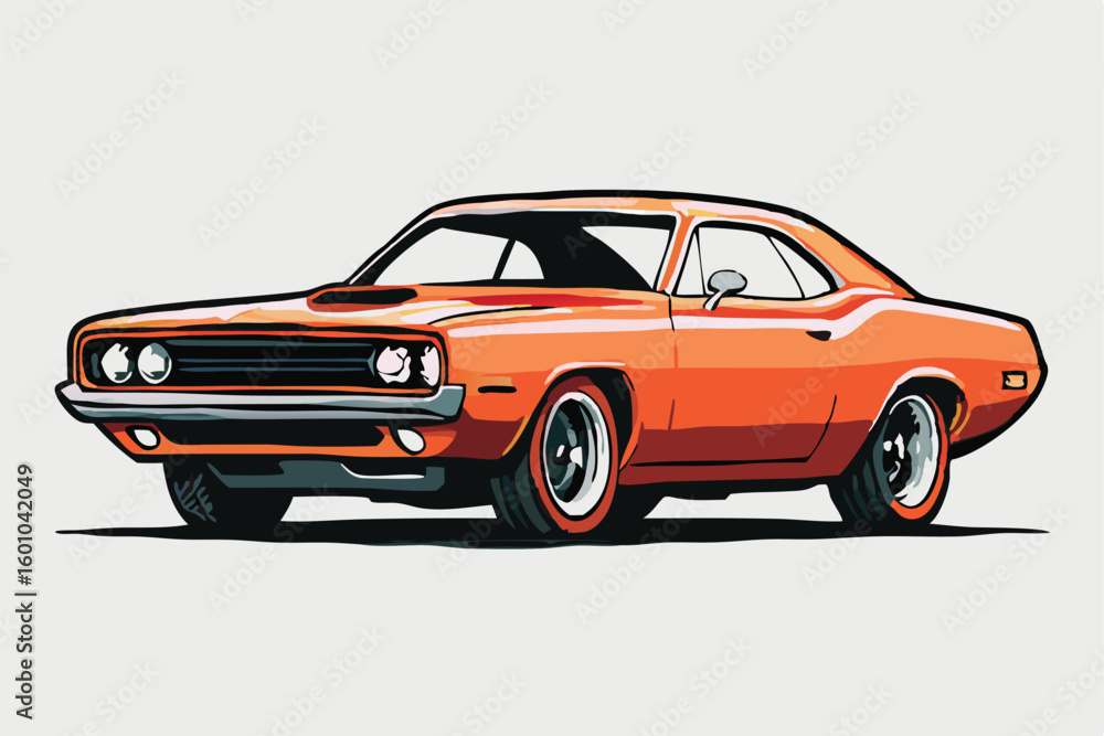 Obraz premium A vibrant orange muscle car evokes feelings of classic American automotive nostalgia today