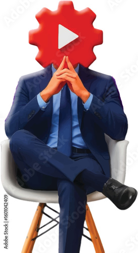 Businessman in a formal suit sitting on a chair in an office setting