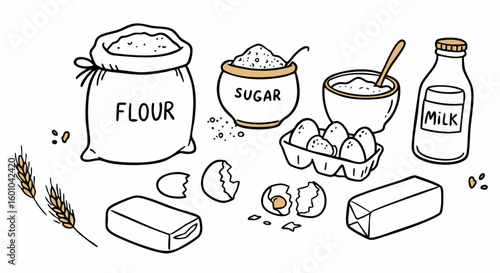 Baking Ingredients Hand Drawn Illustration