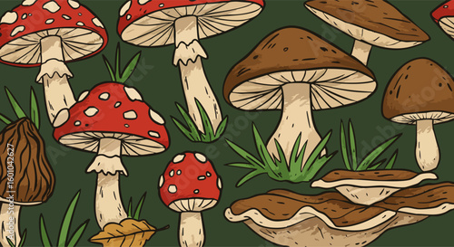 Hand drawn mushroom collection vector illustration