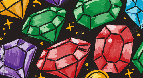 Vibrant Colorful Gemstones Scattered on Dark Background Vector Art
