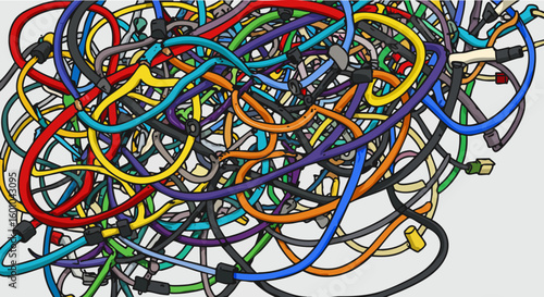 Colorful Tangled Cables Messy Wires Abstract Background