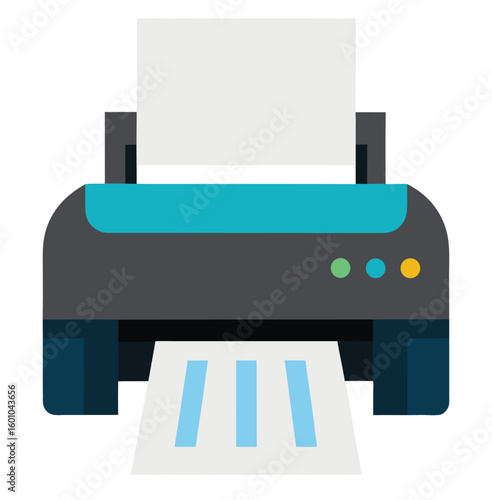 Printer icon vector illustration with ink printer on blue background for office technology and business equipment