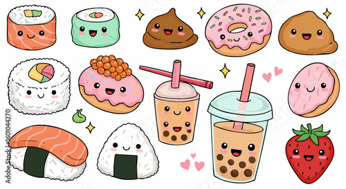 Cute Kawaii Asian Food and Drink Doodle Set
