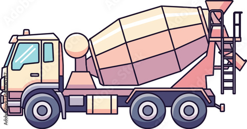 Find cartoon cement mixer truck illustration for building and construction industry
