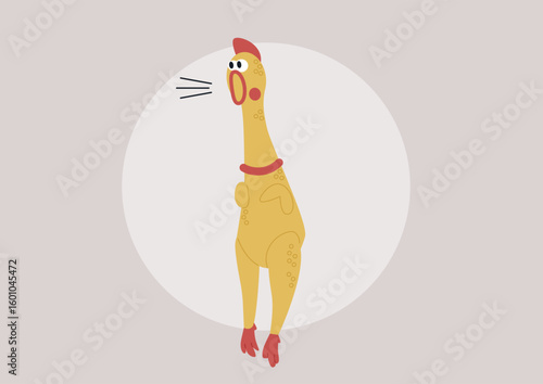 Classic Yellow rubber chicken toy showcasing its vibrant design and whimsical charm in a fun, lighthearted display