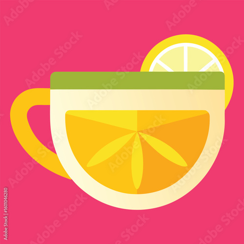 Simple line icon of a teacup with lemon slice.