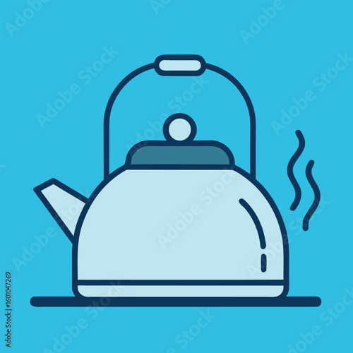 Tea kettle boiling on stove – simple line art.