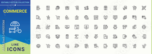 Commerce icon set in linear style. Modern icons collection. Editable stroke collections. Business icon set in linear style. Related to organization, economic, professional and more.