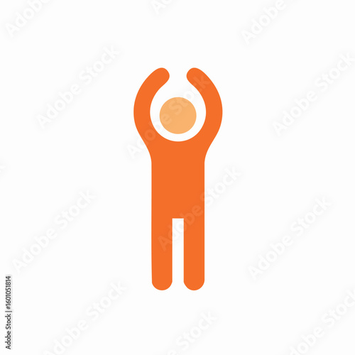 Simple orange stick figure icon of person with arms raised