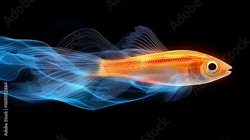 Abstract image of a fish with glowing lines.