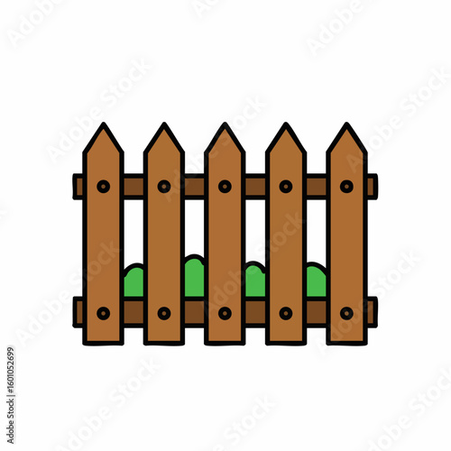 Simple wooden picket fence cartoon icon isolated on white