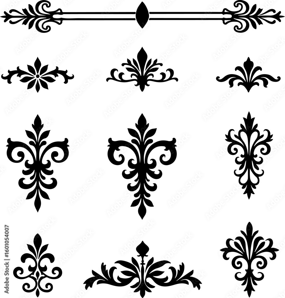 Fototapeta premium Vintage Ornamental Flourish & Damask Design Elements – Elegant Vector Bundle 