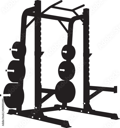 Vector illustration of isolated gym fitness exercise equipment including a stationary bike and weight lifting machines on white