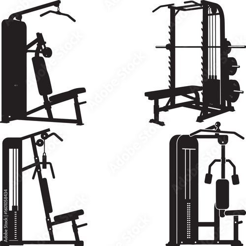 Vector illustration of industrial pipes valves and gym fitness equipment