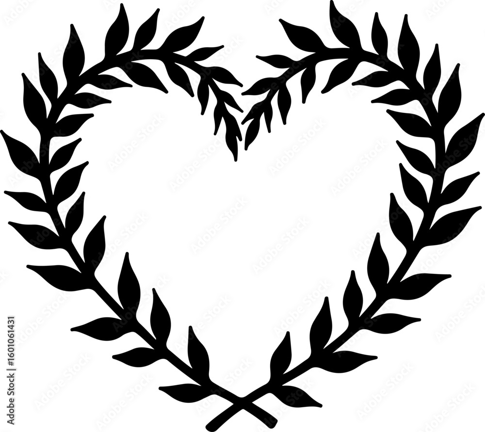 Naklejka premium Heart-Shaped Laurel Wreath Silhouette vector 